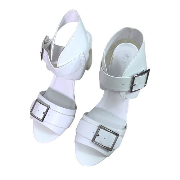 Chunky White Silver Metallic Heel Sandals - Picture 6 of 6